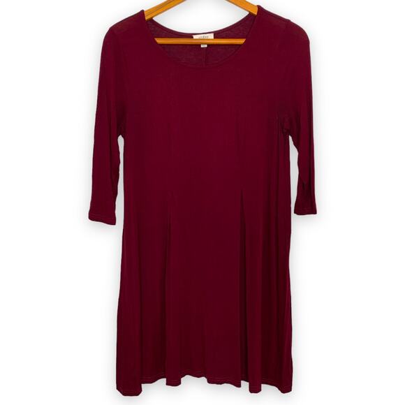 3/$20 Umgee red pleated skater three quarter sleeve flared mini dress SZ S - Picture 1 of 9